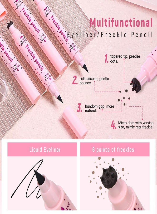 Noerrors Freckle Stamp with Eyeliner Pen 2 in 1 for Natural Lifelike Faux Freckle Waterproof Fake Freckles Stain Marker for Sunkissed Makeup #Light Brown&Black - Image 3
